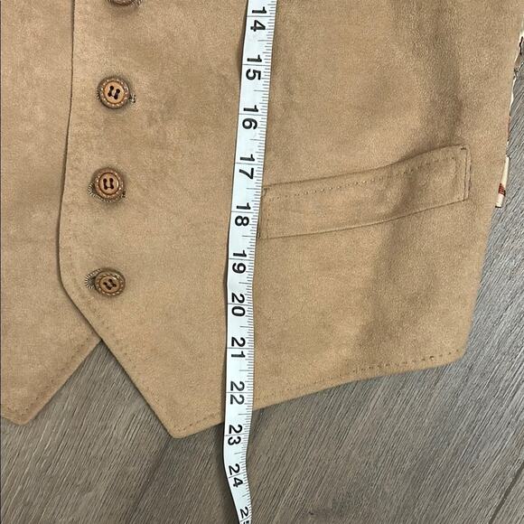 Handmade Tan Suede Like Western Boho Bird Pattern Button Vest Festival Size M? - Picture 3 of 7